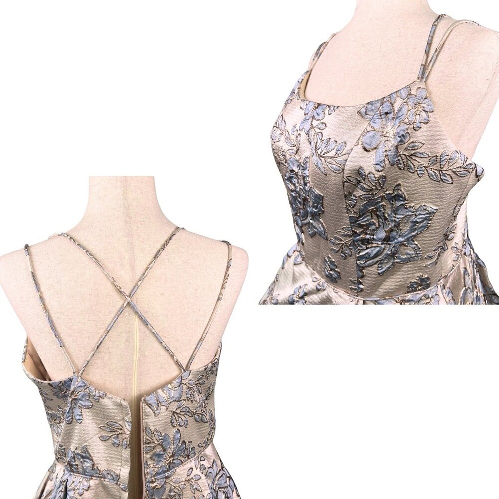 Blondie Nites Junior 11 Metallic Gold Blue Floral Fairycore Ball Gown Prom Dress - Picture 7 of 16